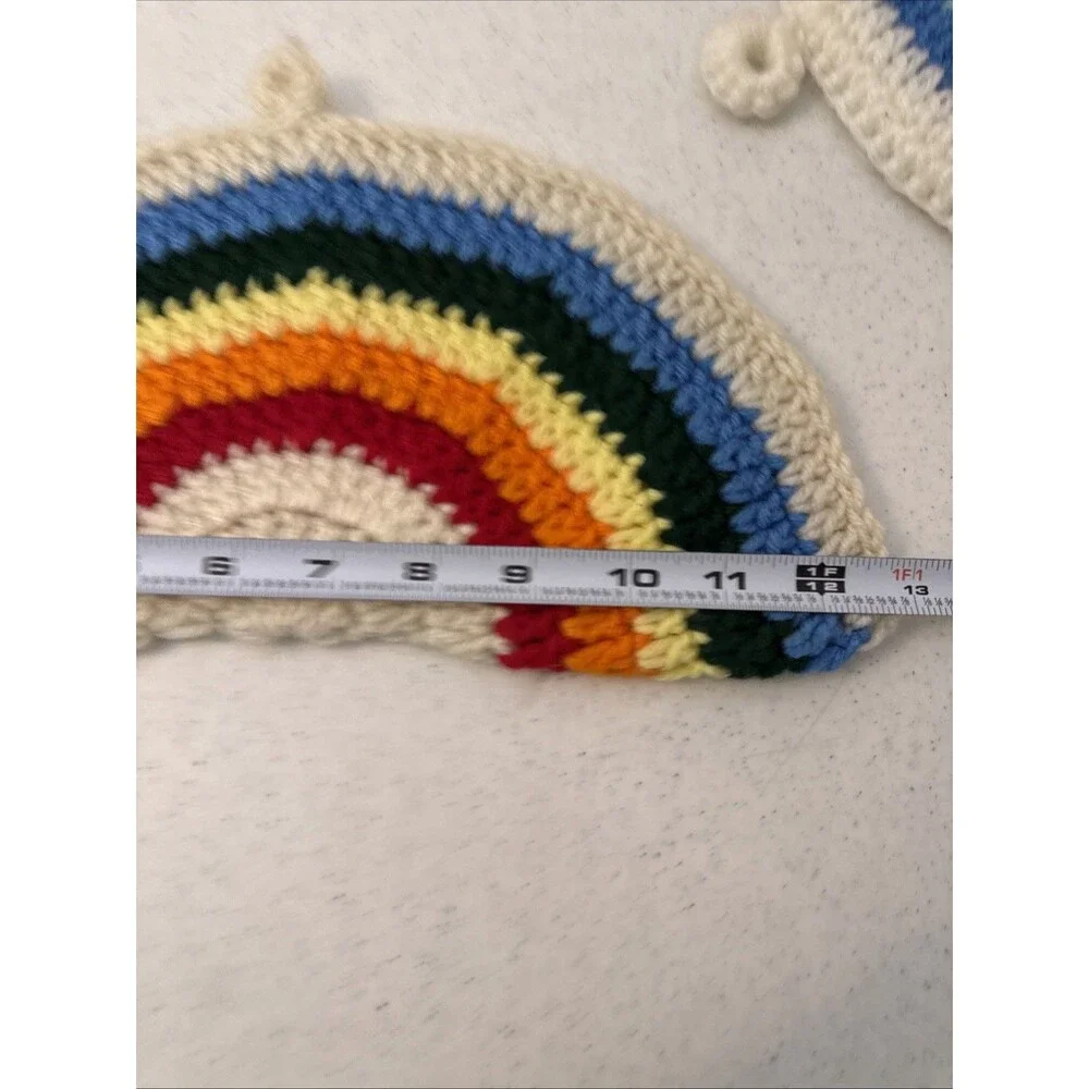 Vintage Rainbow Handmade Crochet Knit Pot Holders Trivets Hot Pads Kitchen Retro